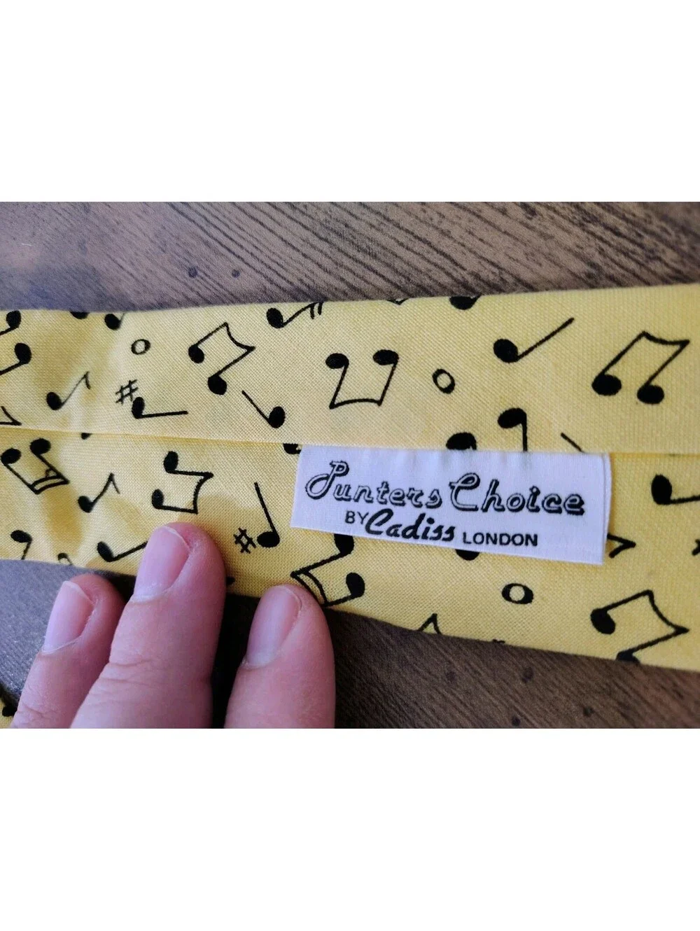 Vintage 80s Yellow music Note tie Punters Choice By Cadiss London